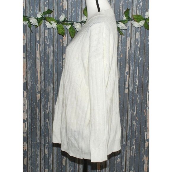 Shein Ladies White Knit Sweater M Stretch Long Sleeve V-Neck Casual Comfortable - Picture 4 of 7